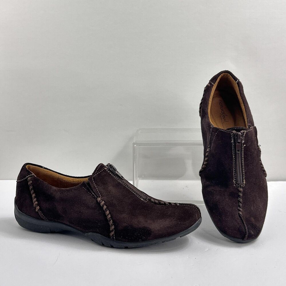 Natural Soul by Naturalizer Slip On Shoes Womens 9.5 Brown Suede Zip Moc Toe